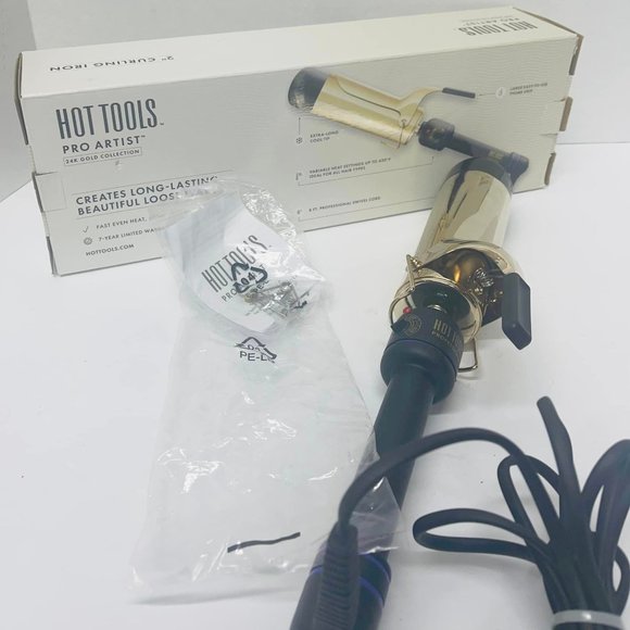 Curling Iron Hot Tools Pro Artist Black Gold 24K Gold Collection Corded 2 Inch~ - Picture 2 of 7